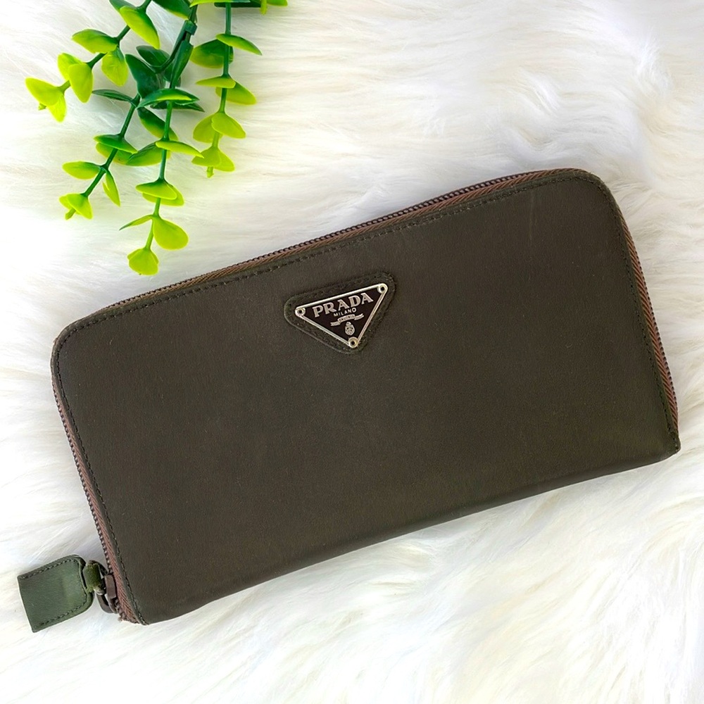 Prada Army green & Brown Nylon Zippy Wallet - Picture 2 of 16